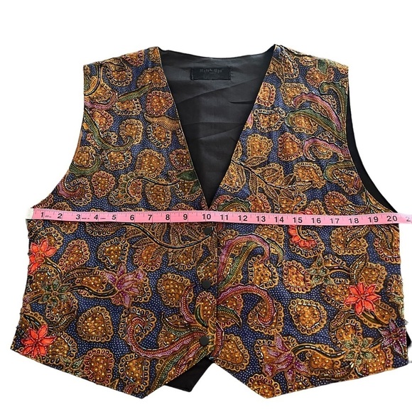 Vintage Match-Ups Cotton Batik Beaded Vest L - Picture 4 of 10
